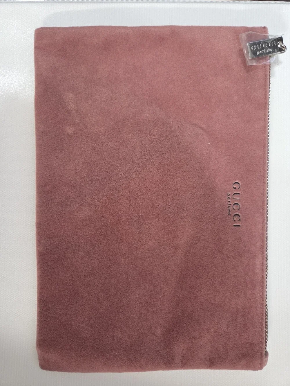 Gucci Parfums Dusty Rose Suede-Look Cosmetic Pouch Vintage Beauty Bag